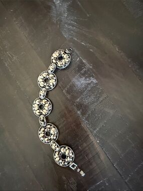 Silver Crystal Circular Link Bracelet - Women